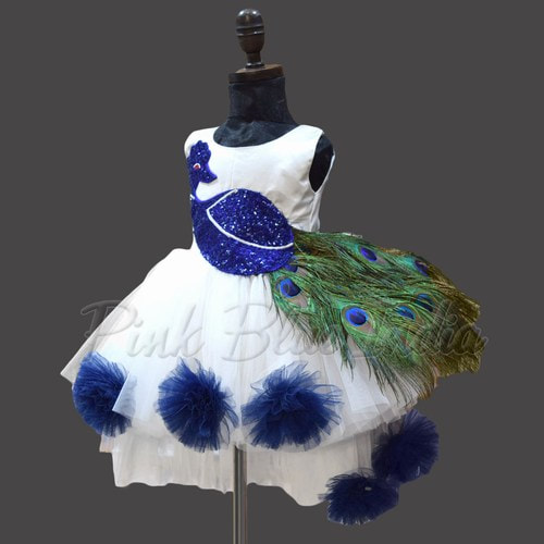 Peacock Feather Theme Birthday Party Dress For Baby Girls