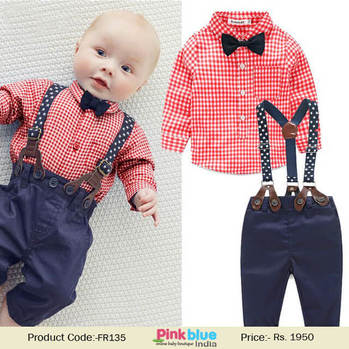 Baby Boys Bowtie and Suspender Wedding Outfit Set